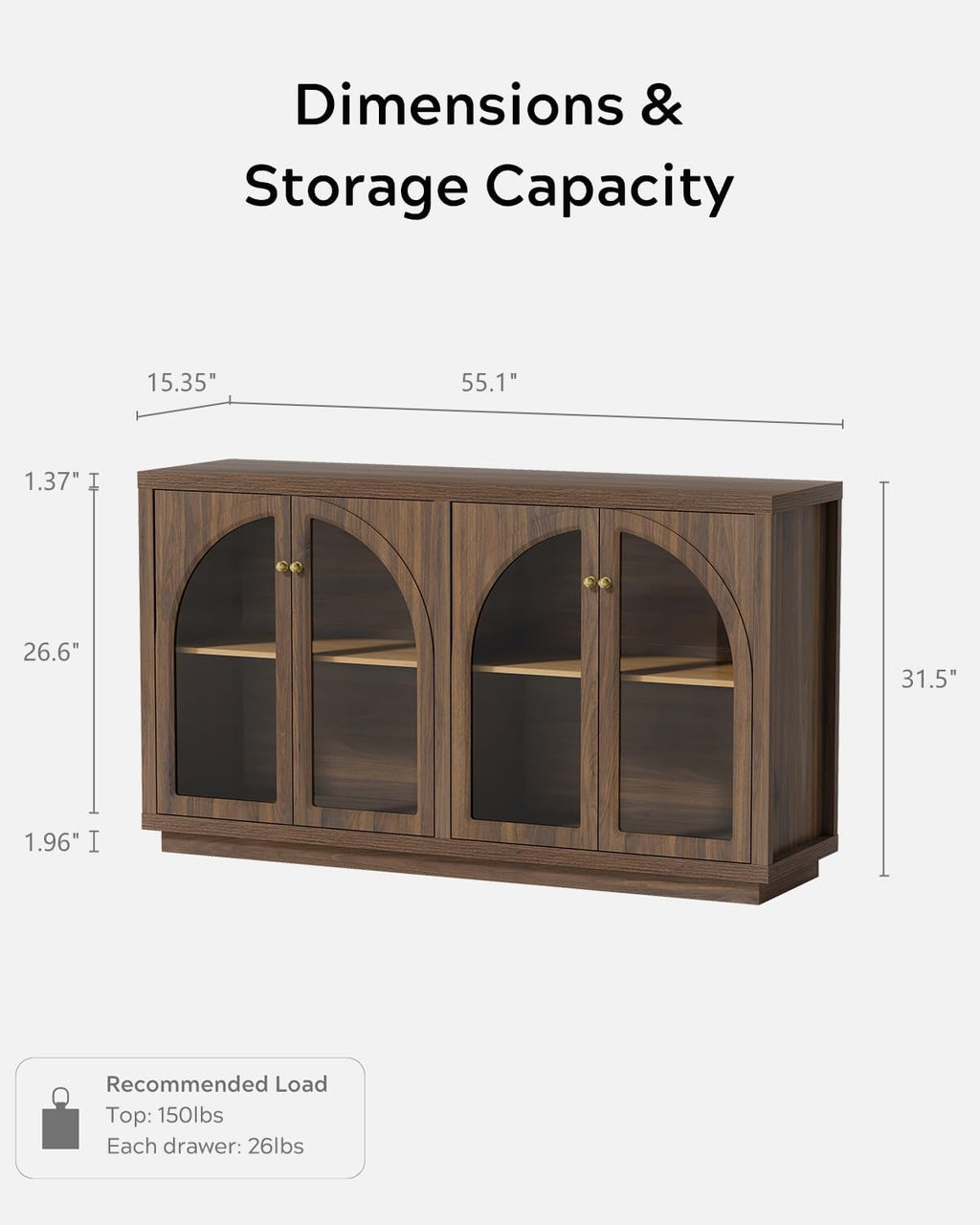 Oak Arched Acrylic Storage Sideboard