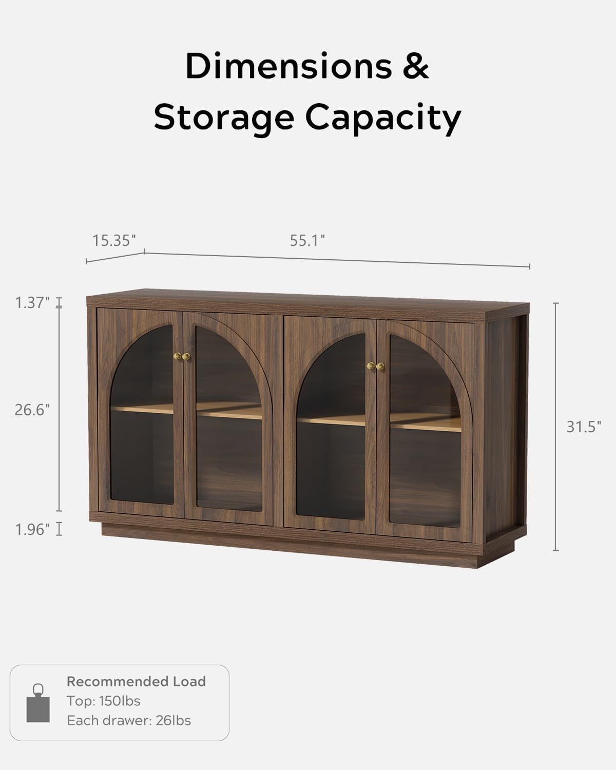 Oak Arched Acrylic Storage Sideboard
