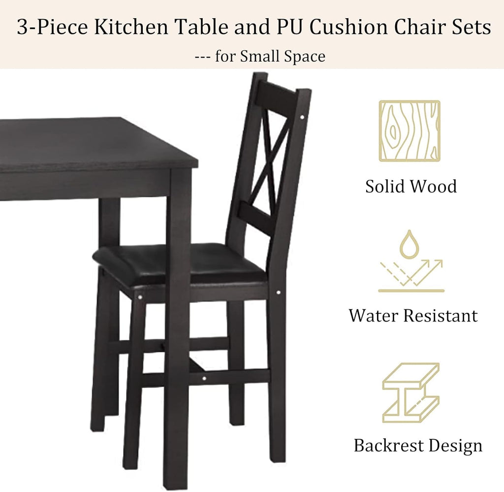 Dark Wood 3-Piece Dining Set