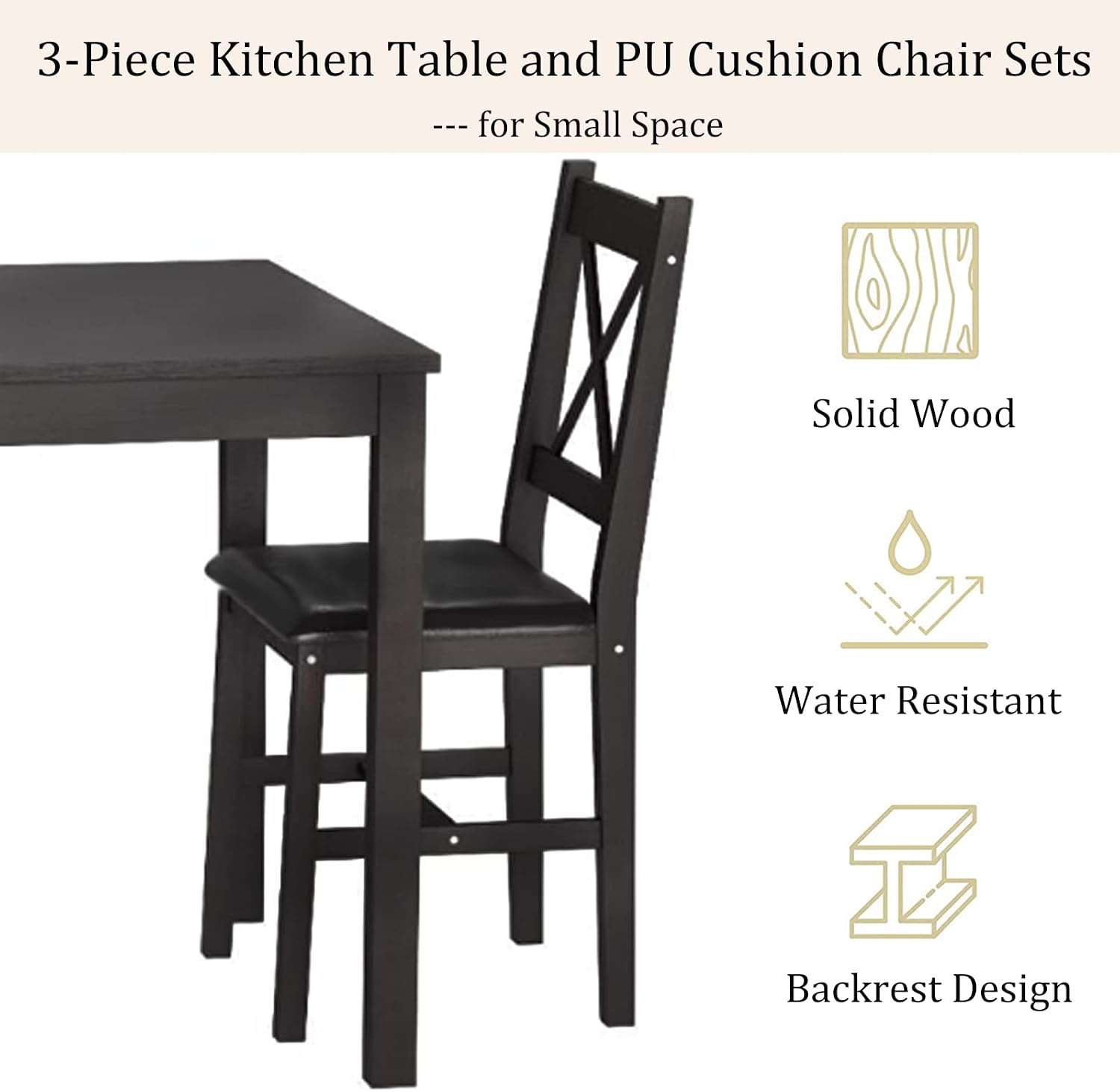 Dark Wood 3-Piece Dining Set