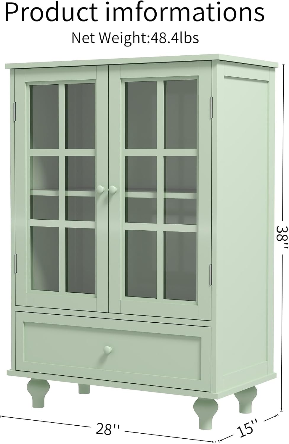 Glass Door Drawer Wooden Sideboard Storage Cabinet