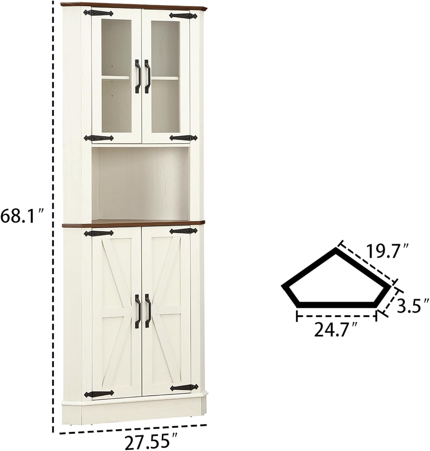 Off White Pentagon Tall Corner Liquor Storage Cabinet