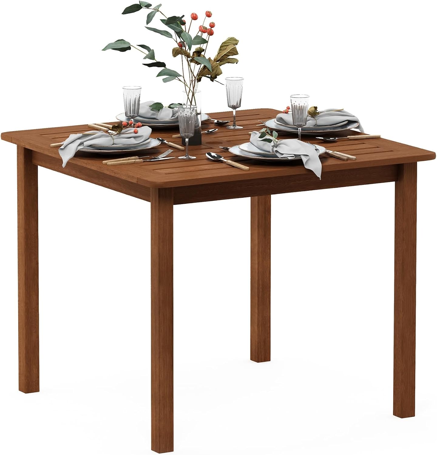 Light Wood Square Outdoor Dining Table