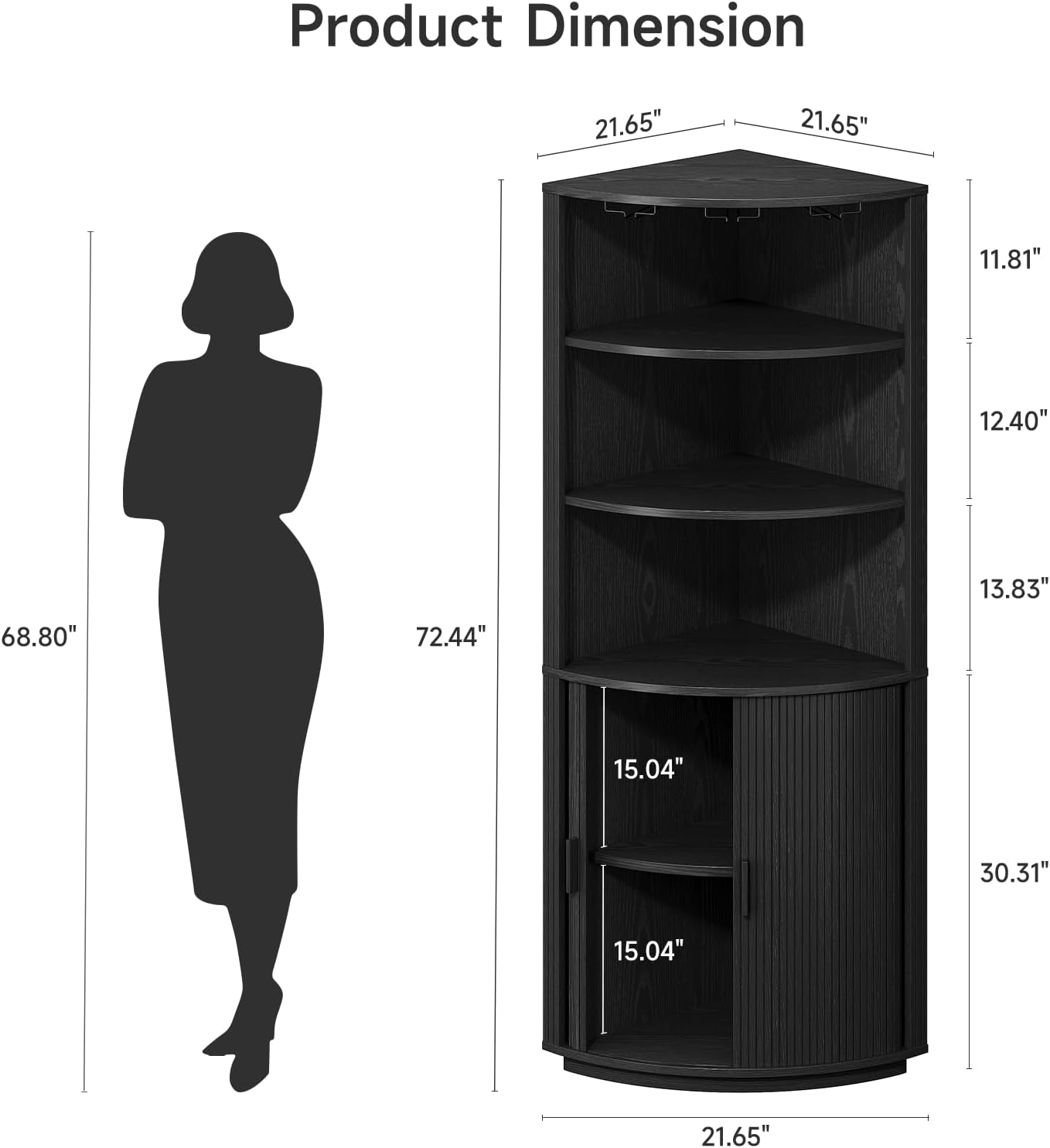 Black LED Fluted Tall Corner Wine Bar Cabinet