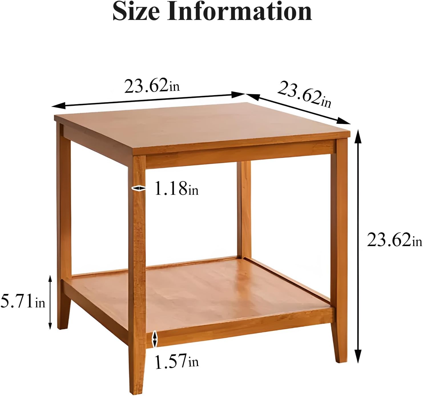 Natural 2-Tier Square Side Table