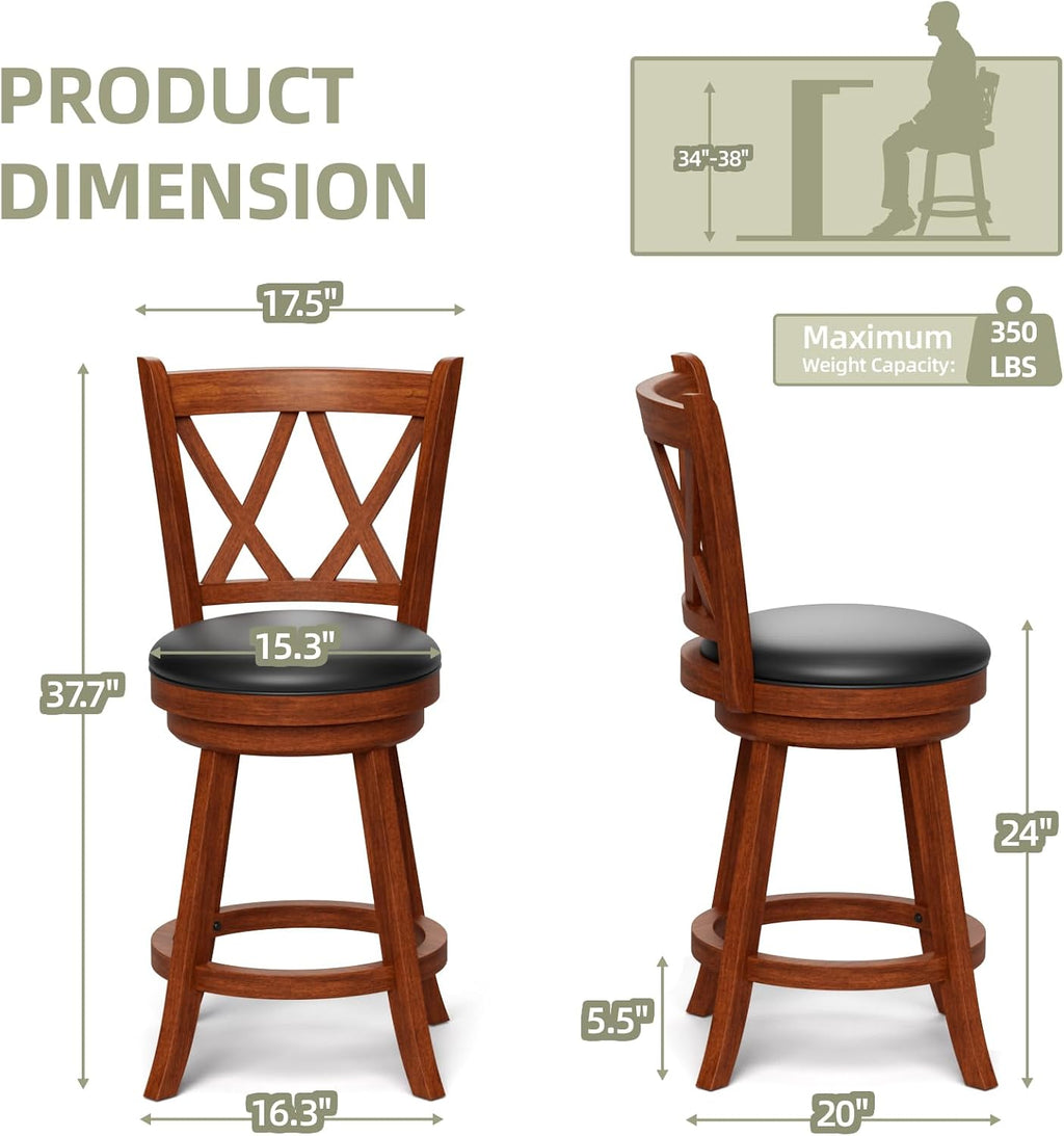 Rustic Brown Farmhouse Swivel Bar Stools Set of 2