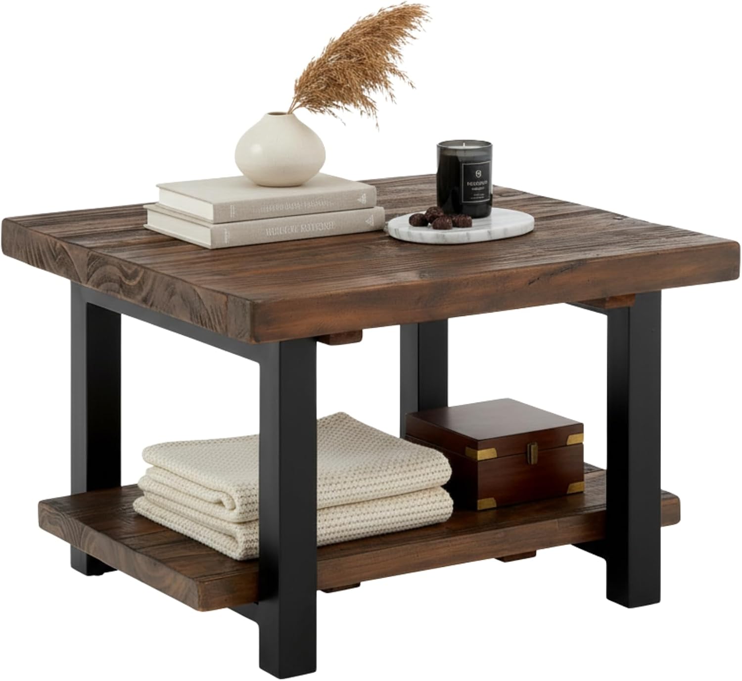 Rustic Brown Wood Metal Coffee Table