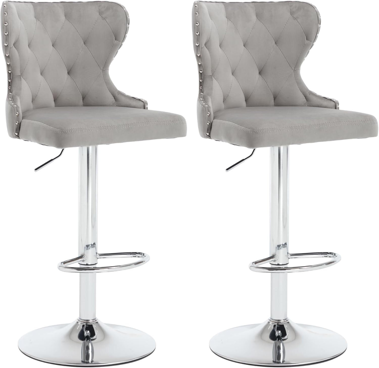 Gray Velvet Nailhead Swivel Bar Stools Set of 2