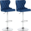 Blue Velvet Swivel Bar Stools Set