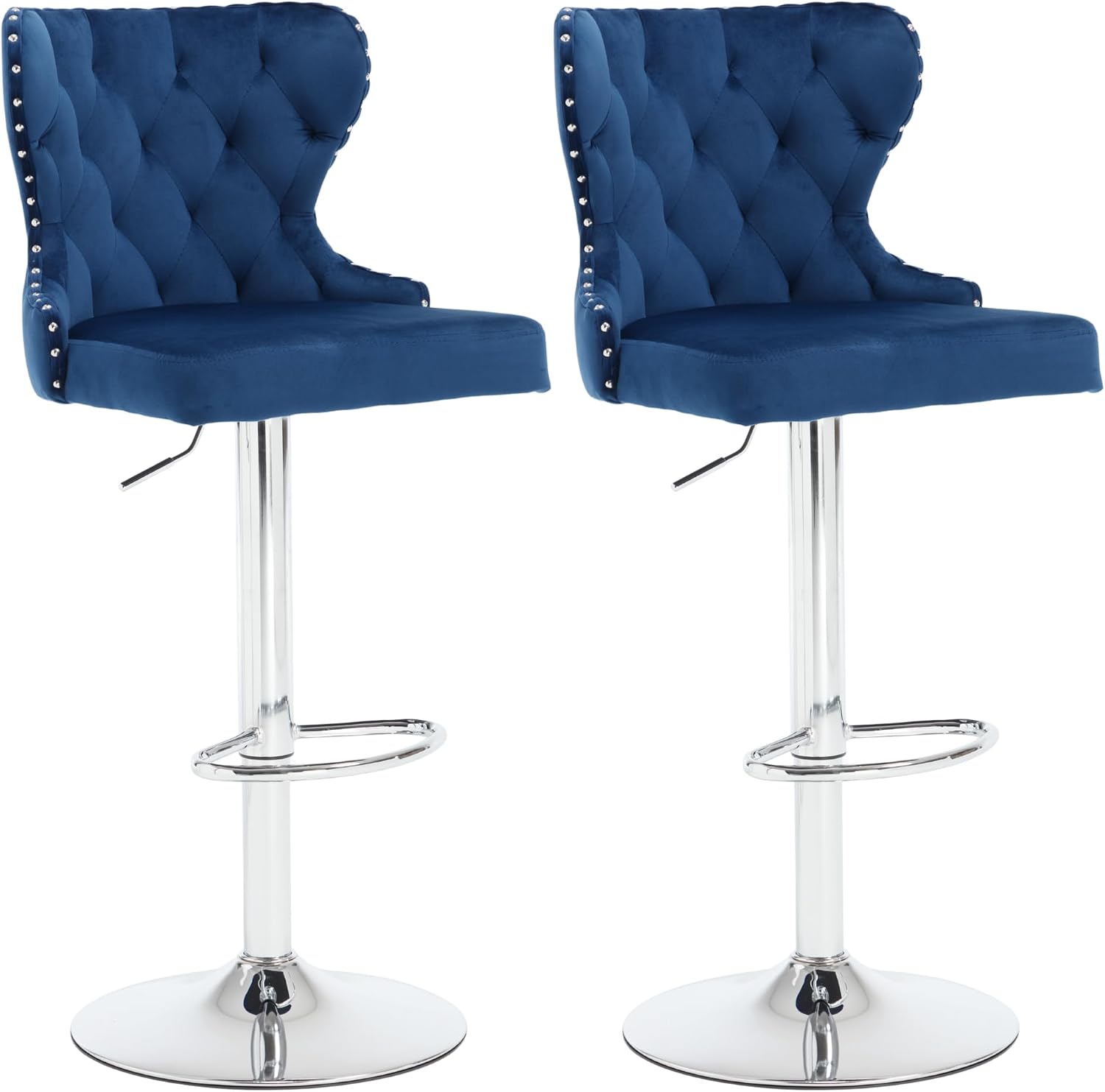 Blue Velvet Swivel Bar Stools Set