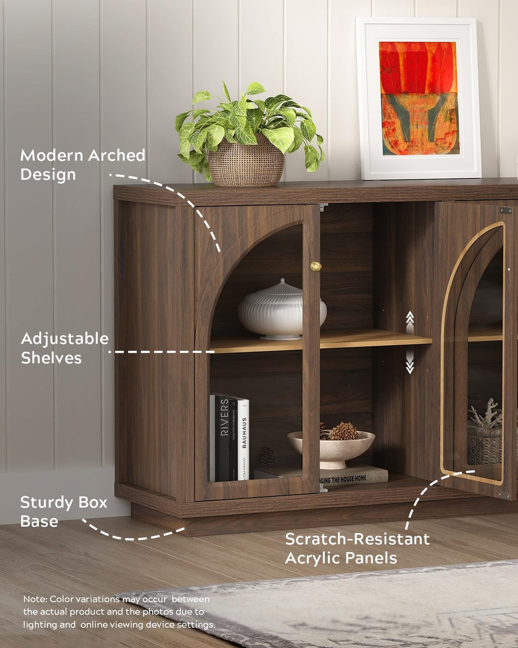 Oak Arched Acrylic Storage Sideboard