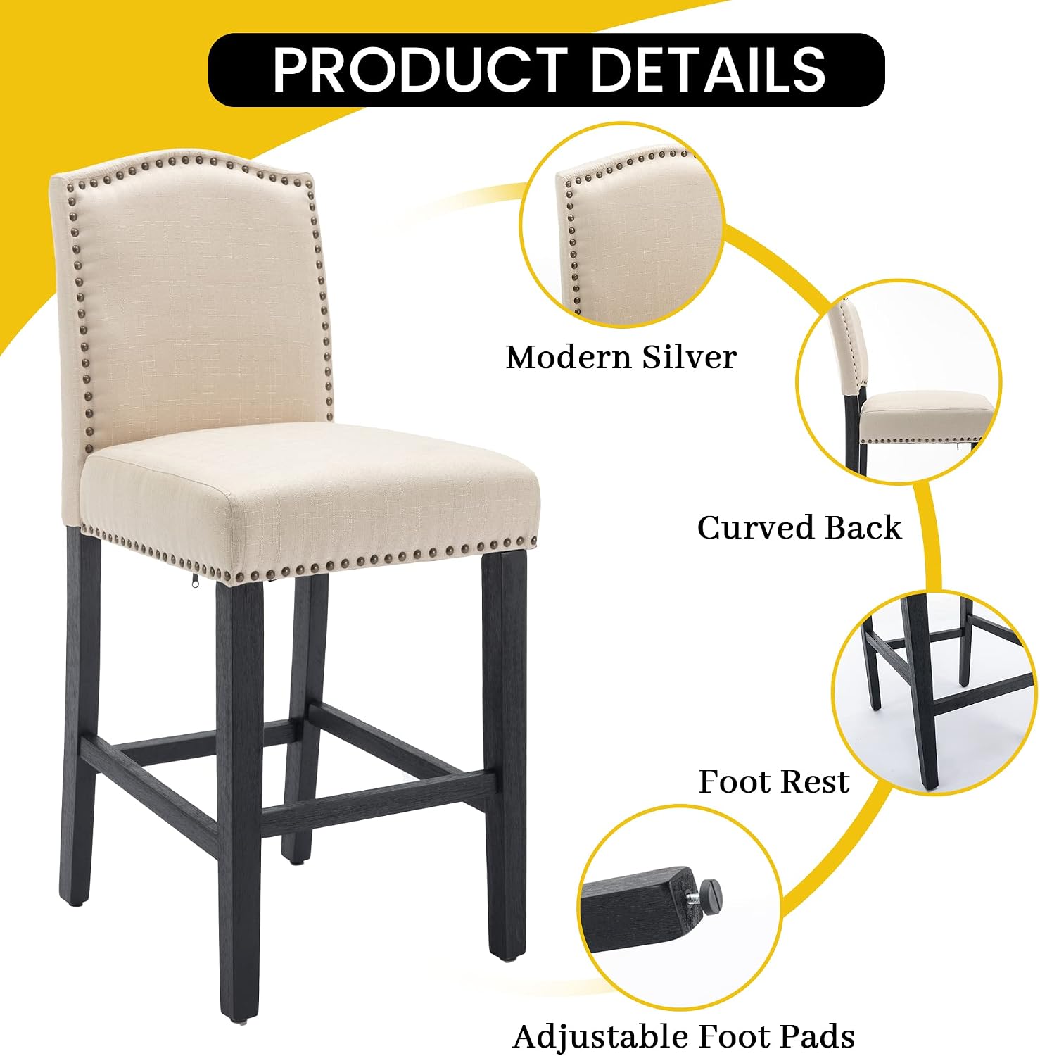 Beige Nailhead Counter Stools Set of 4