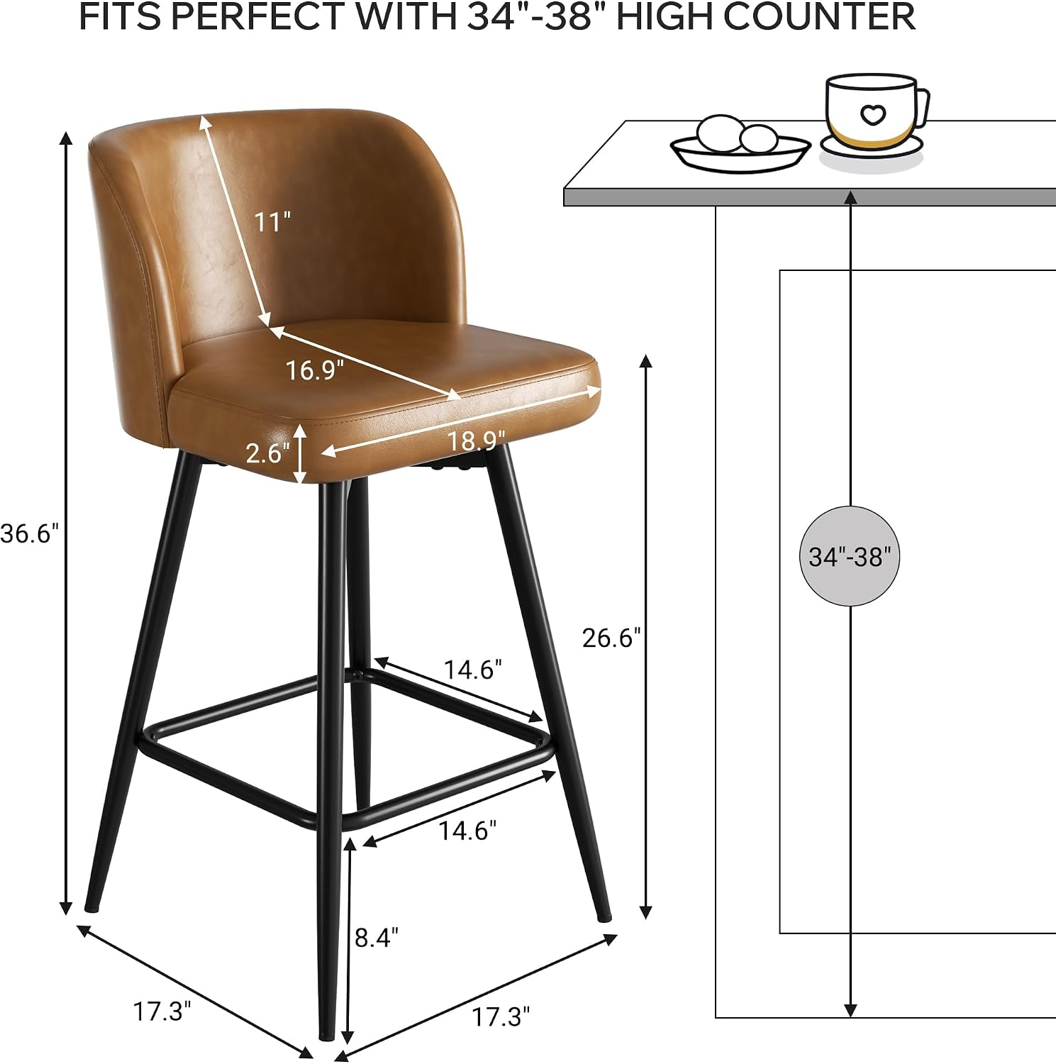 Caramel Faux Leather Swivel Bar Stools