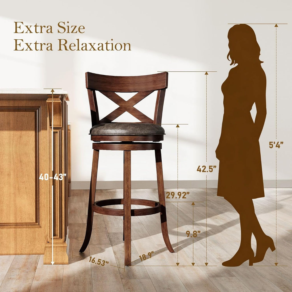Brown Cross Back Swivel Bar Stools