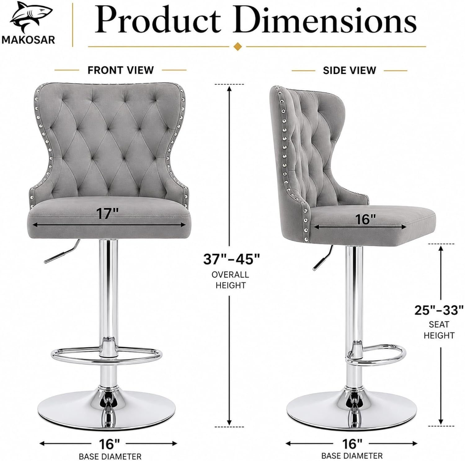 Gray Velvet Nailhead Swivel Bar Stools Set of 2