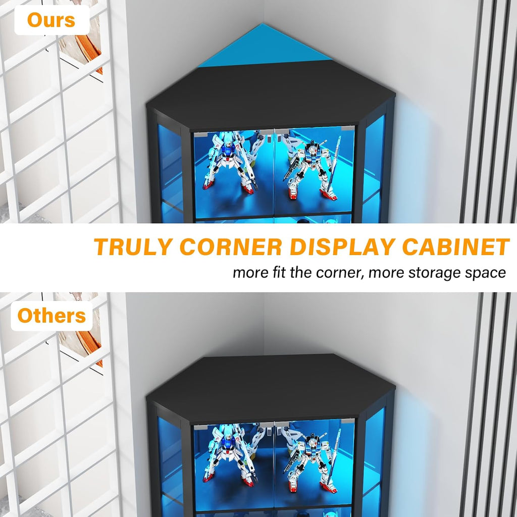 Modern LED Tempered Glass Tall Corner Wine Bar Cabinet