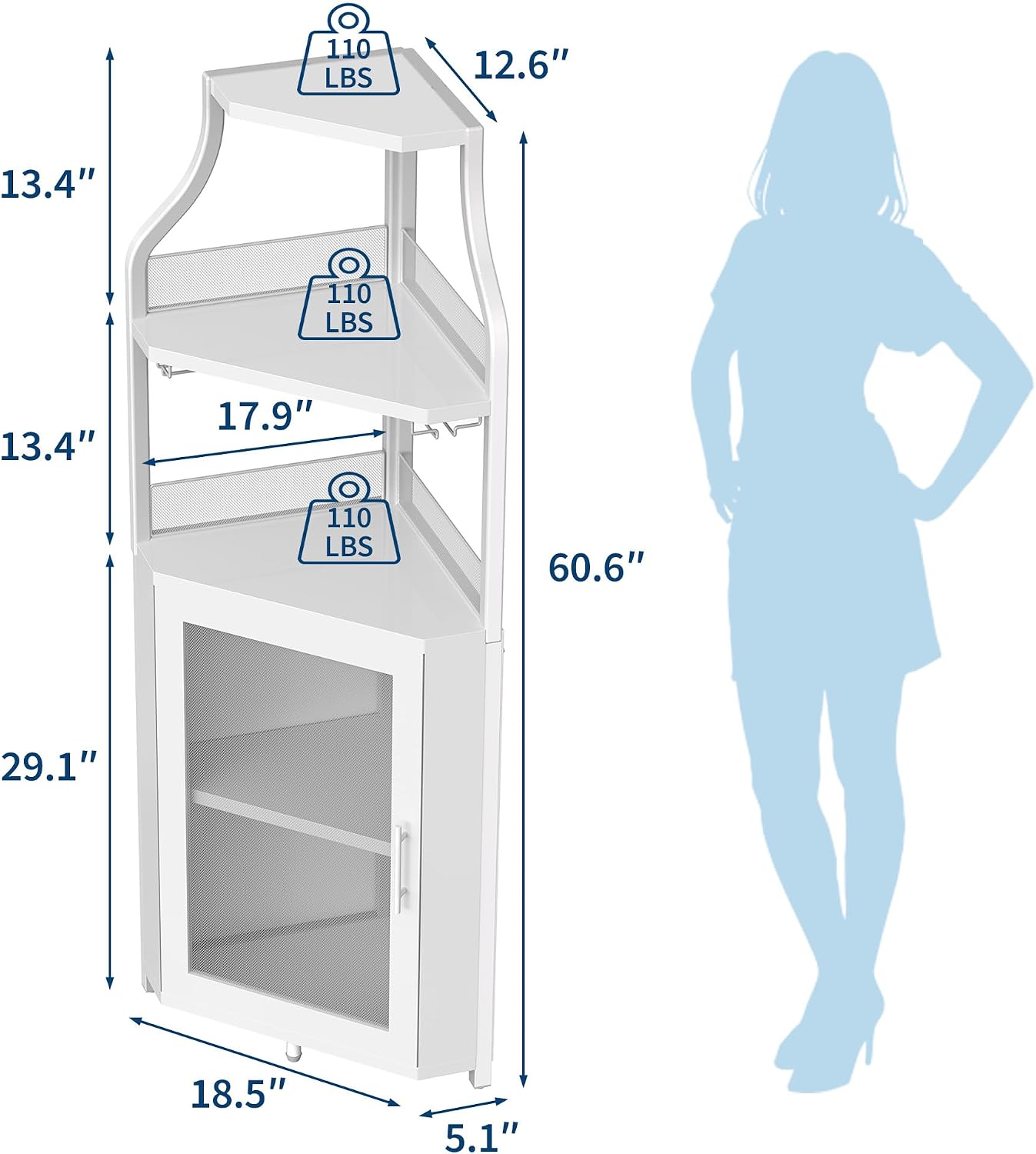 White Mesh Door Industrial Corner Wine Bar Cabinet