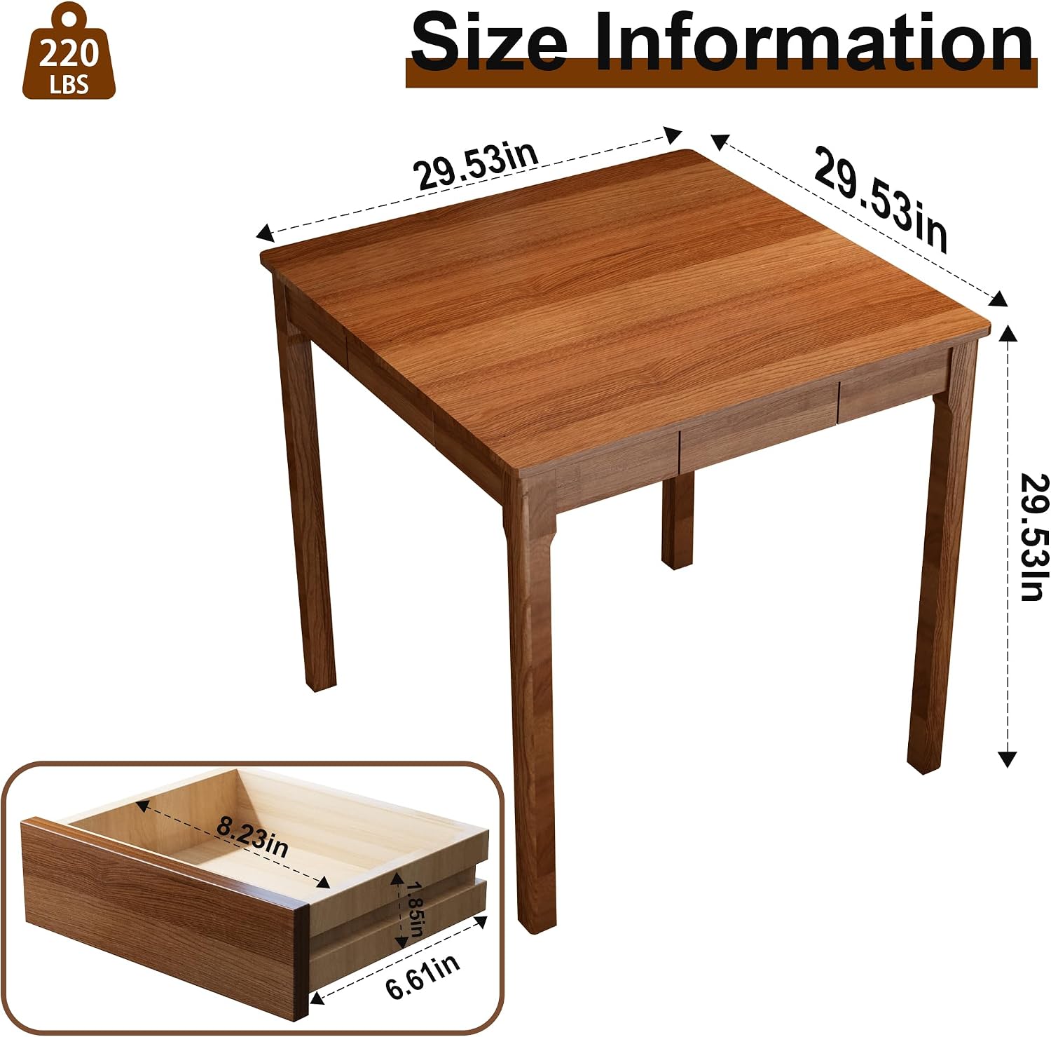 Walnut Square Wood Desk with Drawers