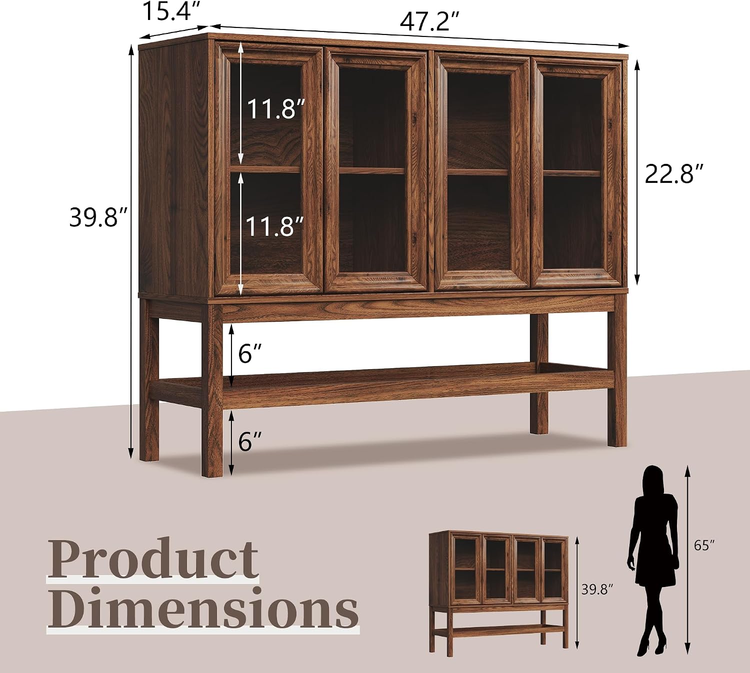 Mid Century Press Open Glass Door Coffee Bar Sideboard Cabinet