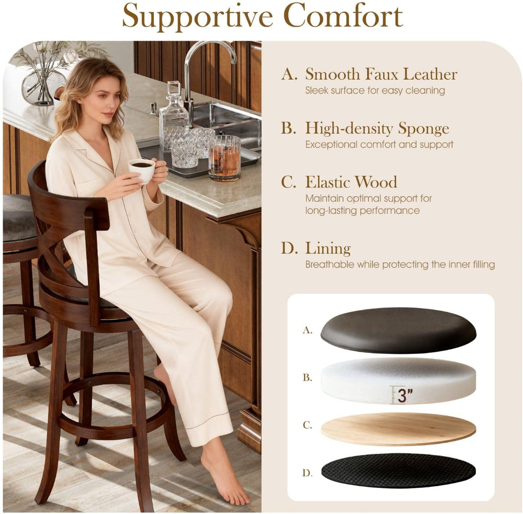 Brown Cross Back Swivel Bar Stools