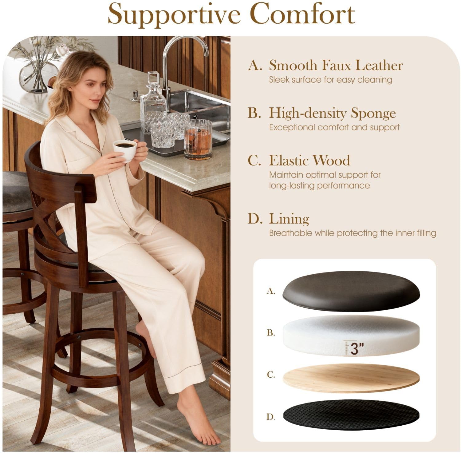 Brown Cross Back Swivel Bar Stools