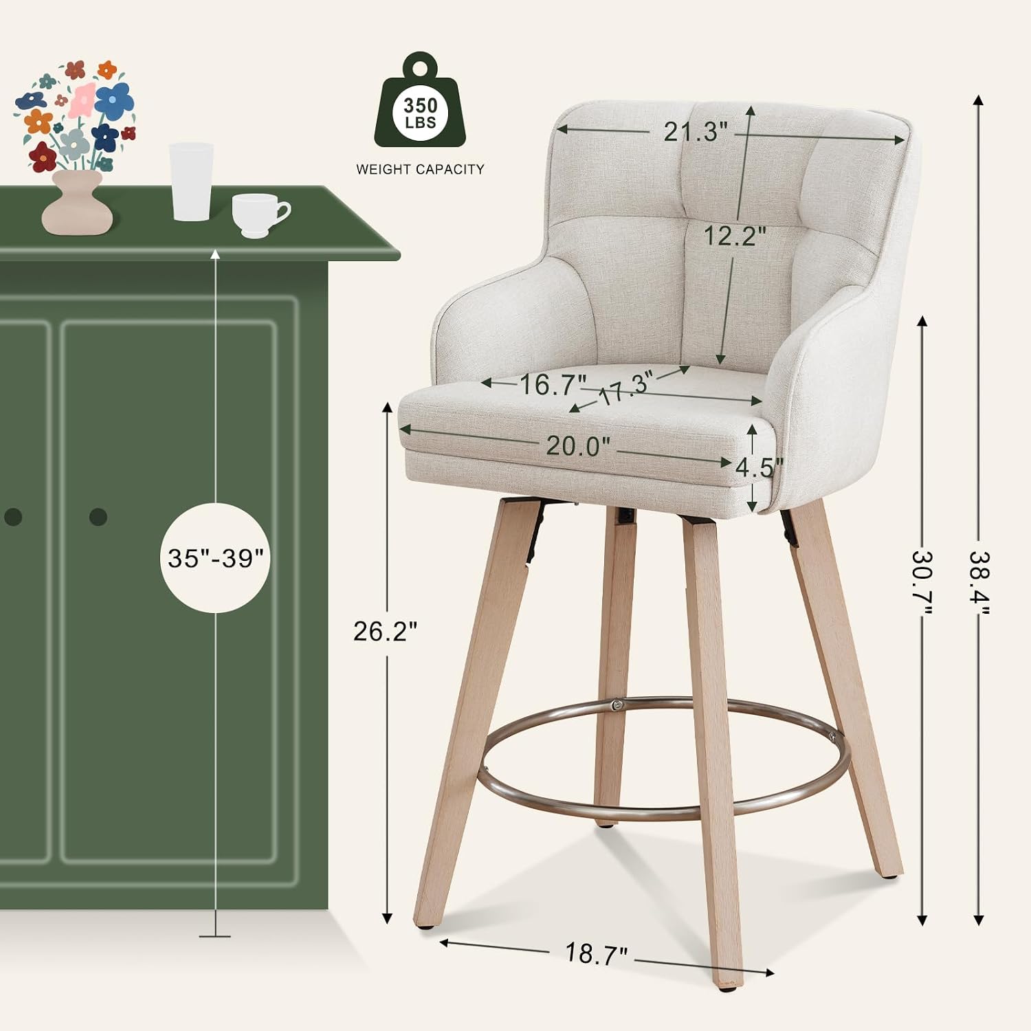 Beige Fabric Swivel Counter Stools Set of 2