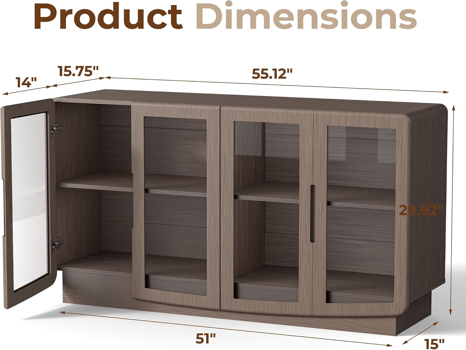 Walnut 4 Glass Door Sideboard Credenza