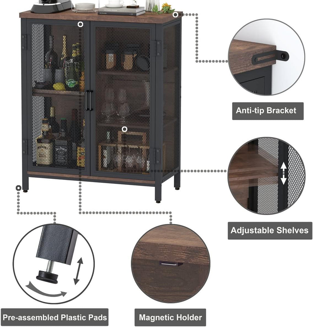 Rustic Oak Farmhouse Liquor Coffee Bar Sideboard Cabinet