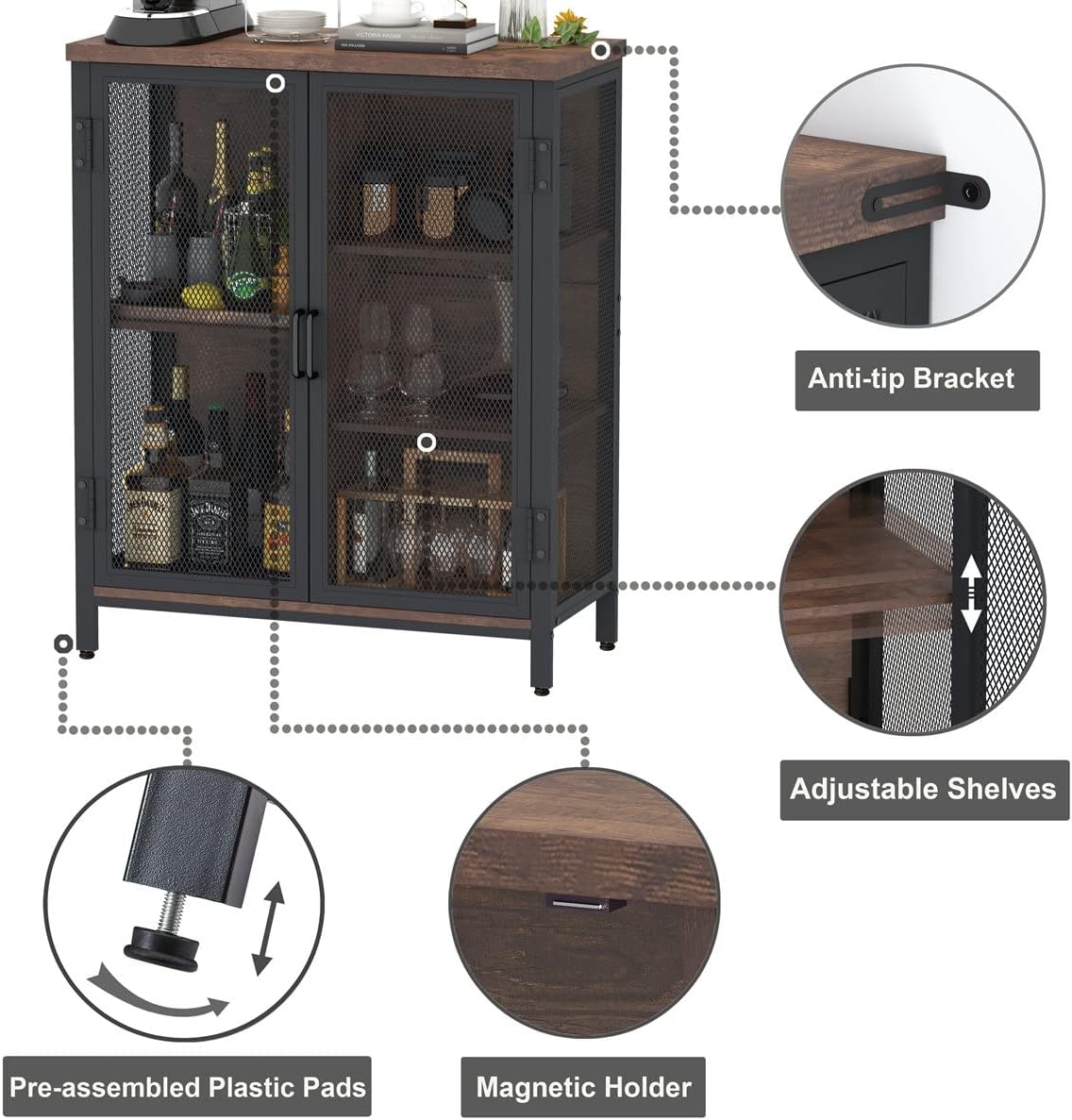Rustic Oak Farmhouse Liquor Coffee Bar Sideboard Cabinet
