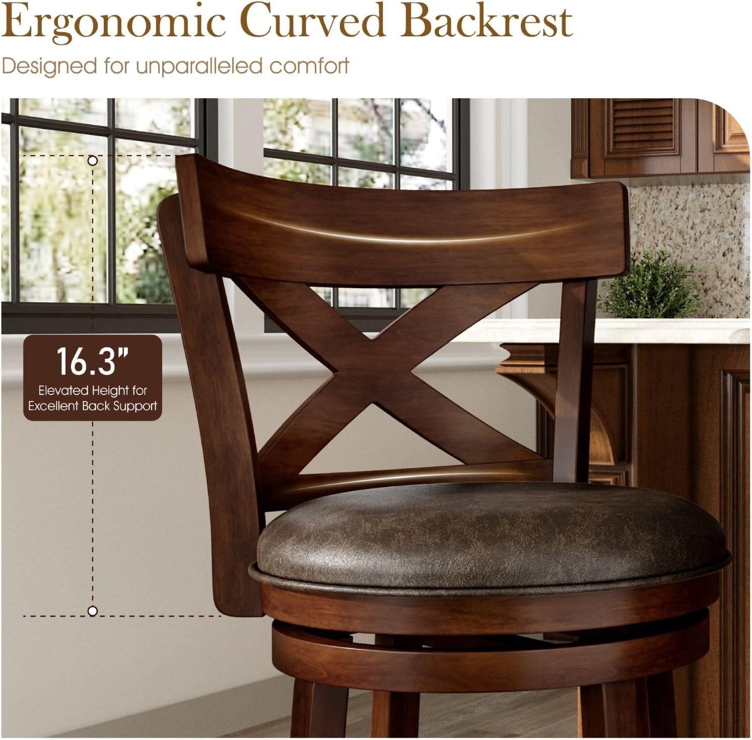 Brown Cross Back Swivel Bar Stools