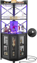 Black LED Power Outlet Industrial Corner Wine Bar Cabinet