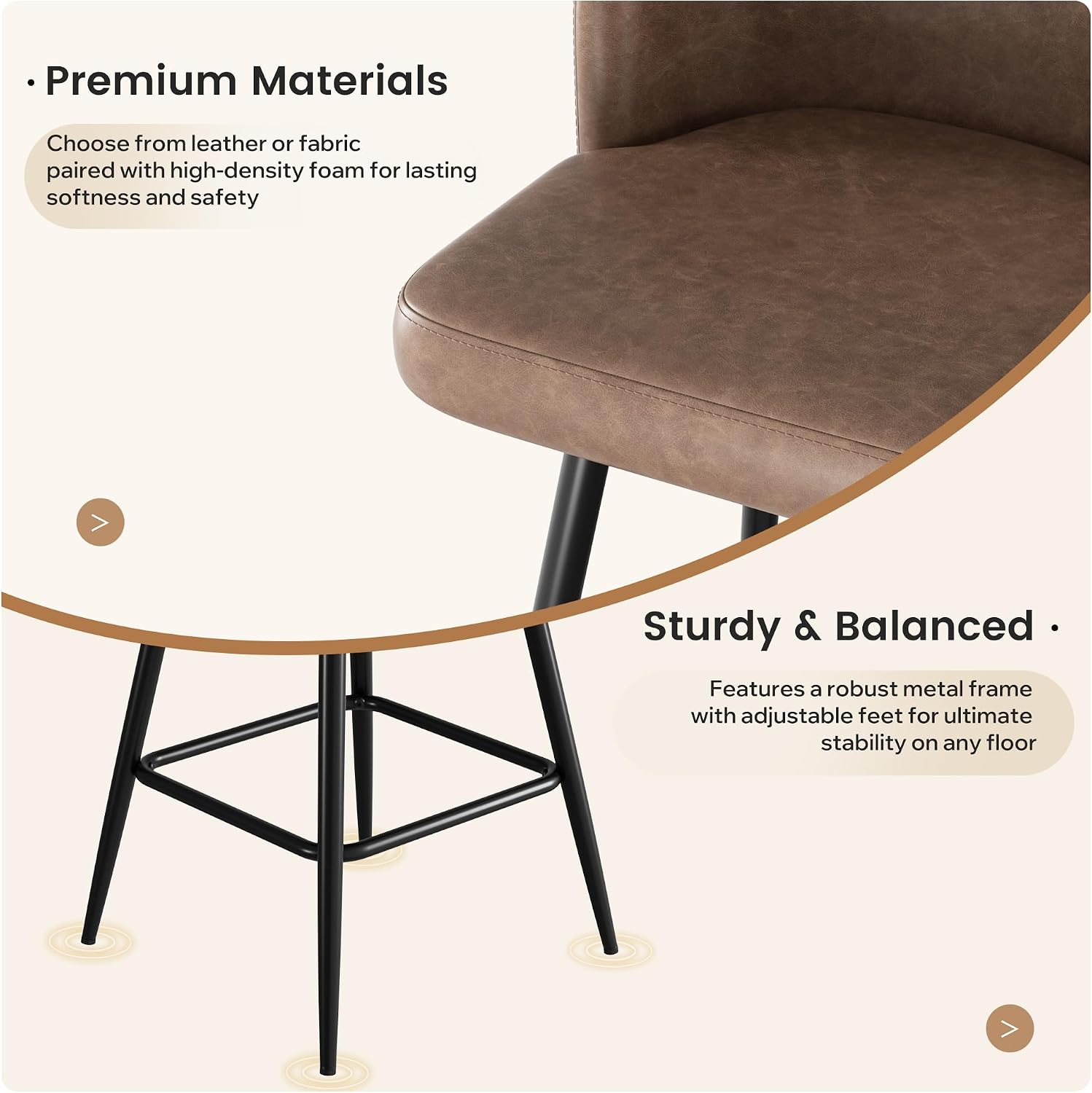 Brown Faux Leather Swivel Bar Stools Set of 2
