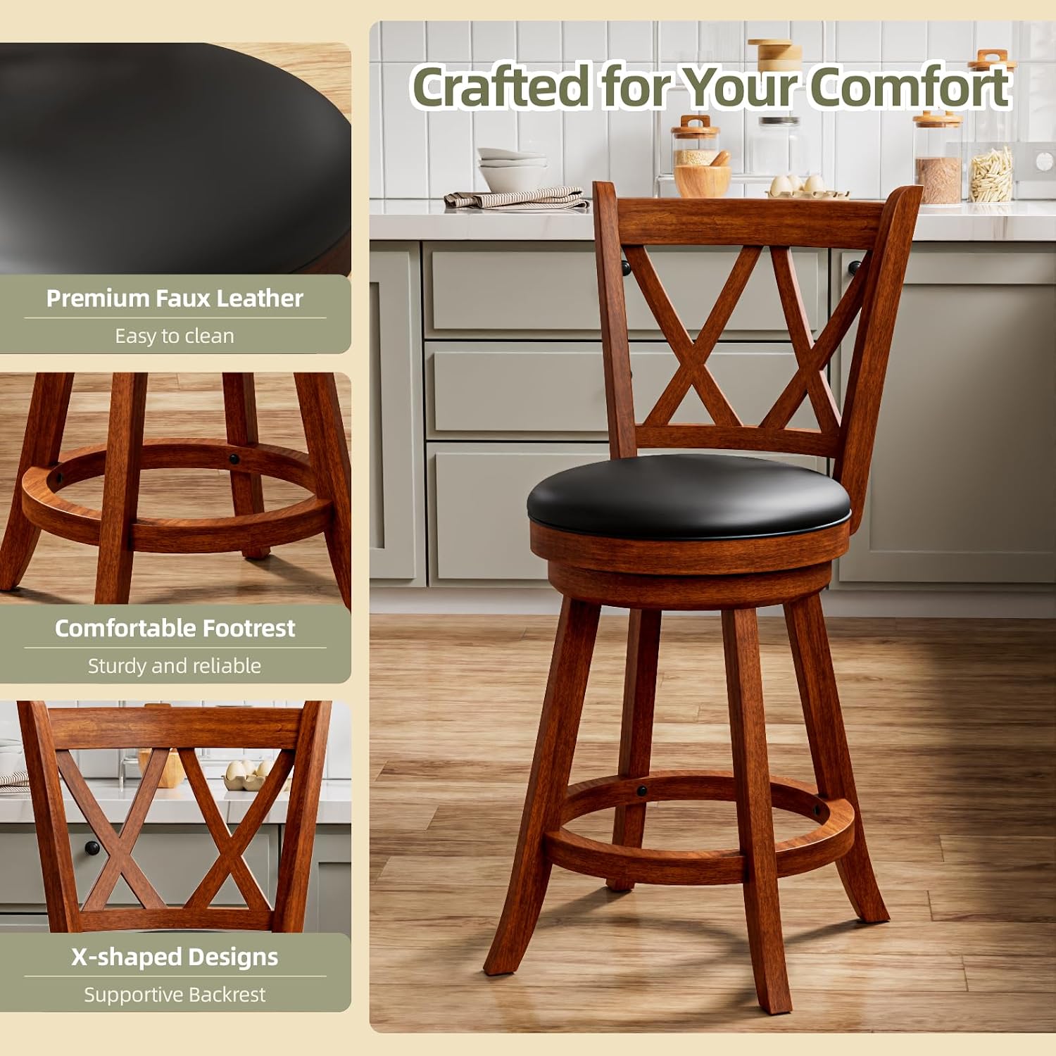 Rustic Brown Farmhouse Swivel Bar Stools Set of 2