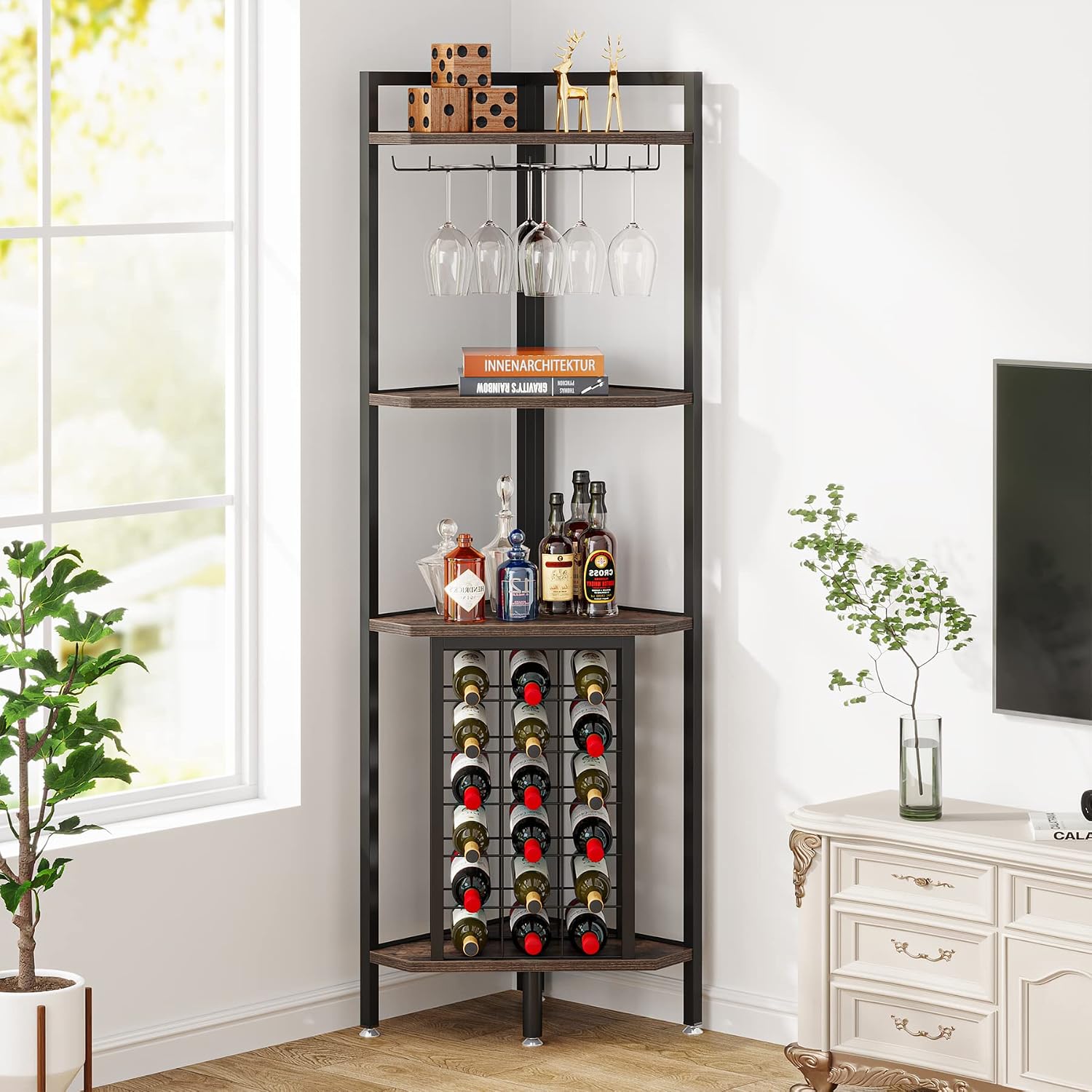Brown Industrial Corner Wine Cabinet