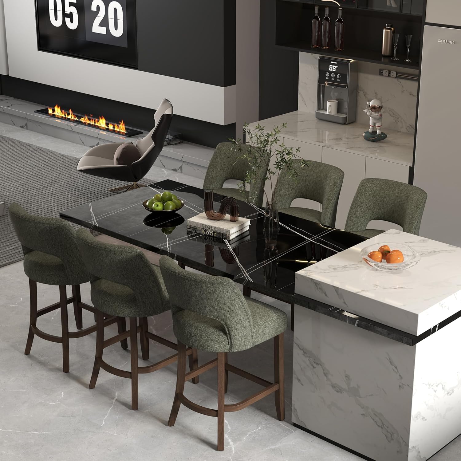 Green Upholstered Counter Stools Set of 2