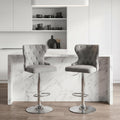 Gray Velvet Nailhead Swivel Bar Stools Set of 2