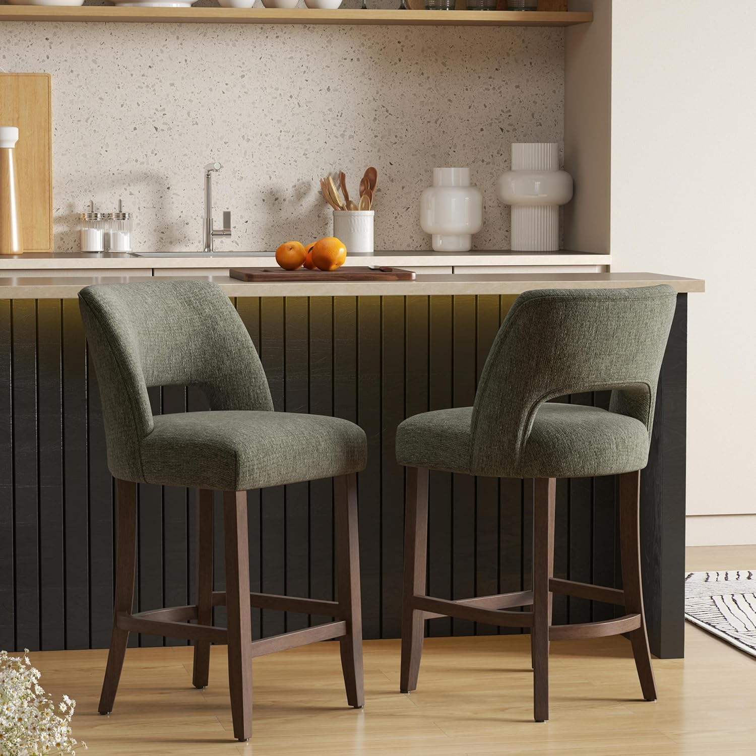 Green Upholstered Counter Stools Set of 2