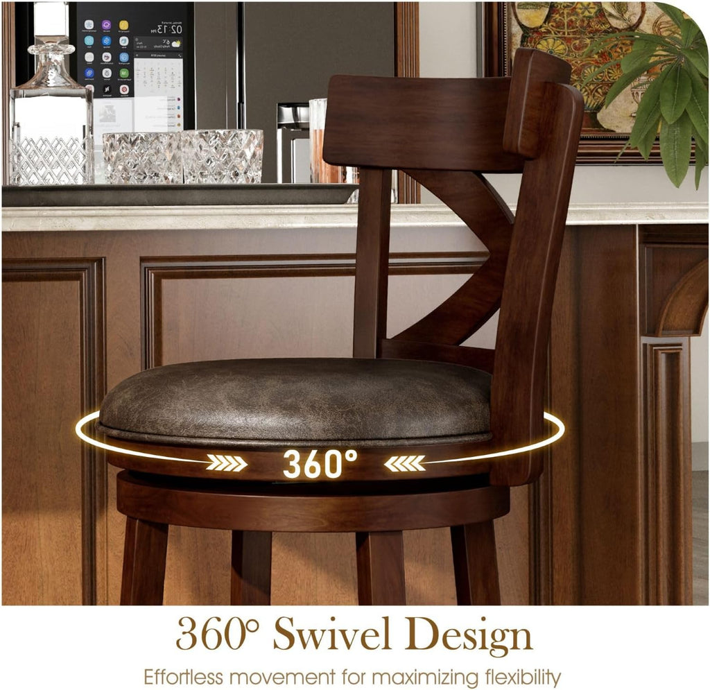 Brown Cross Back Swivel Bar Stools
