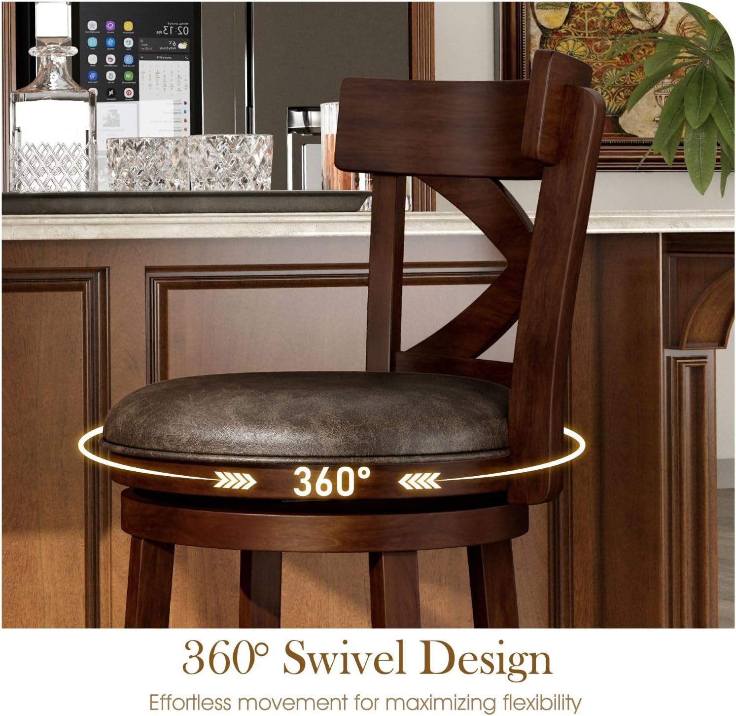 Brown Cross Back Swivel Bar Stools