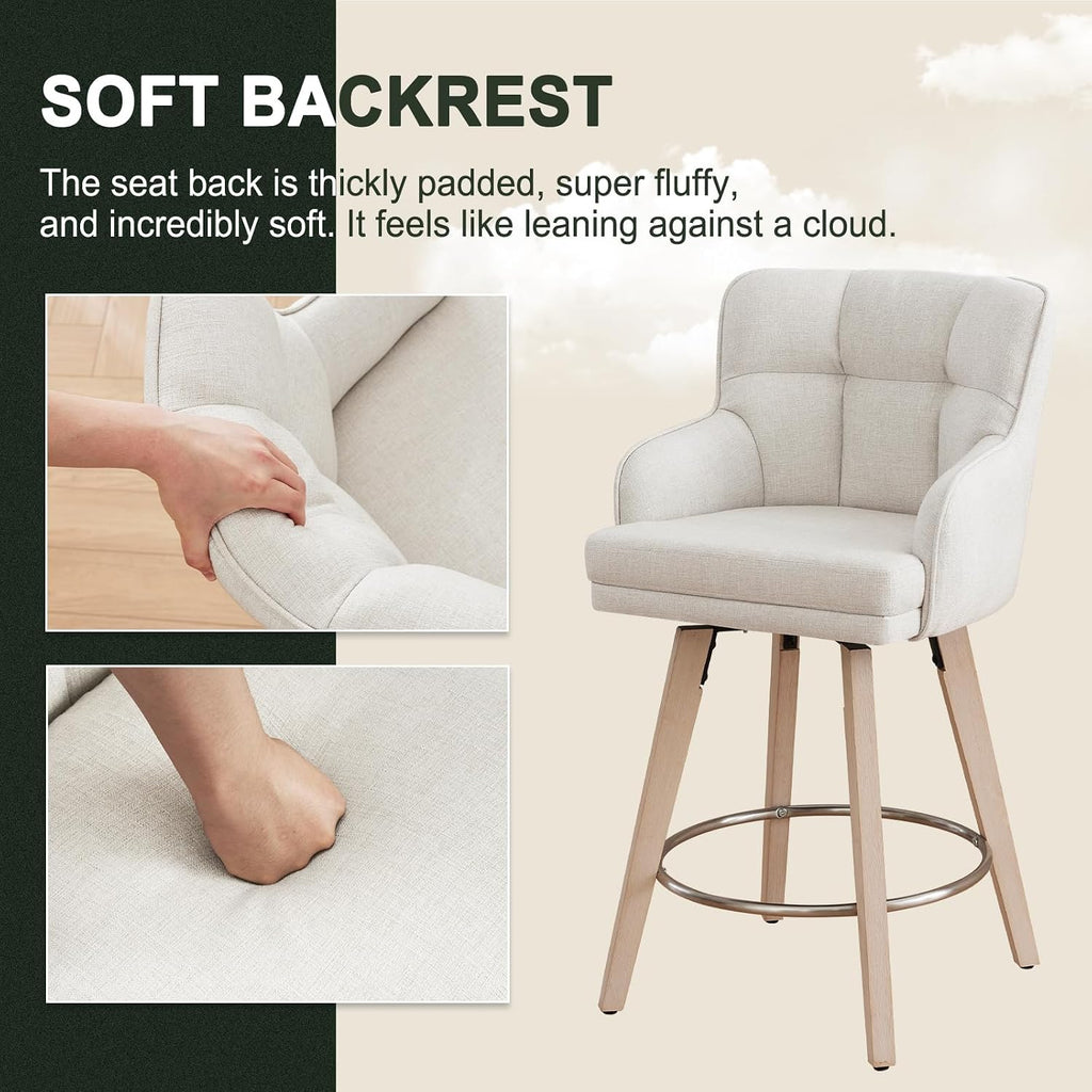 Beige Fabric Swivel Counter Stools Set of 2