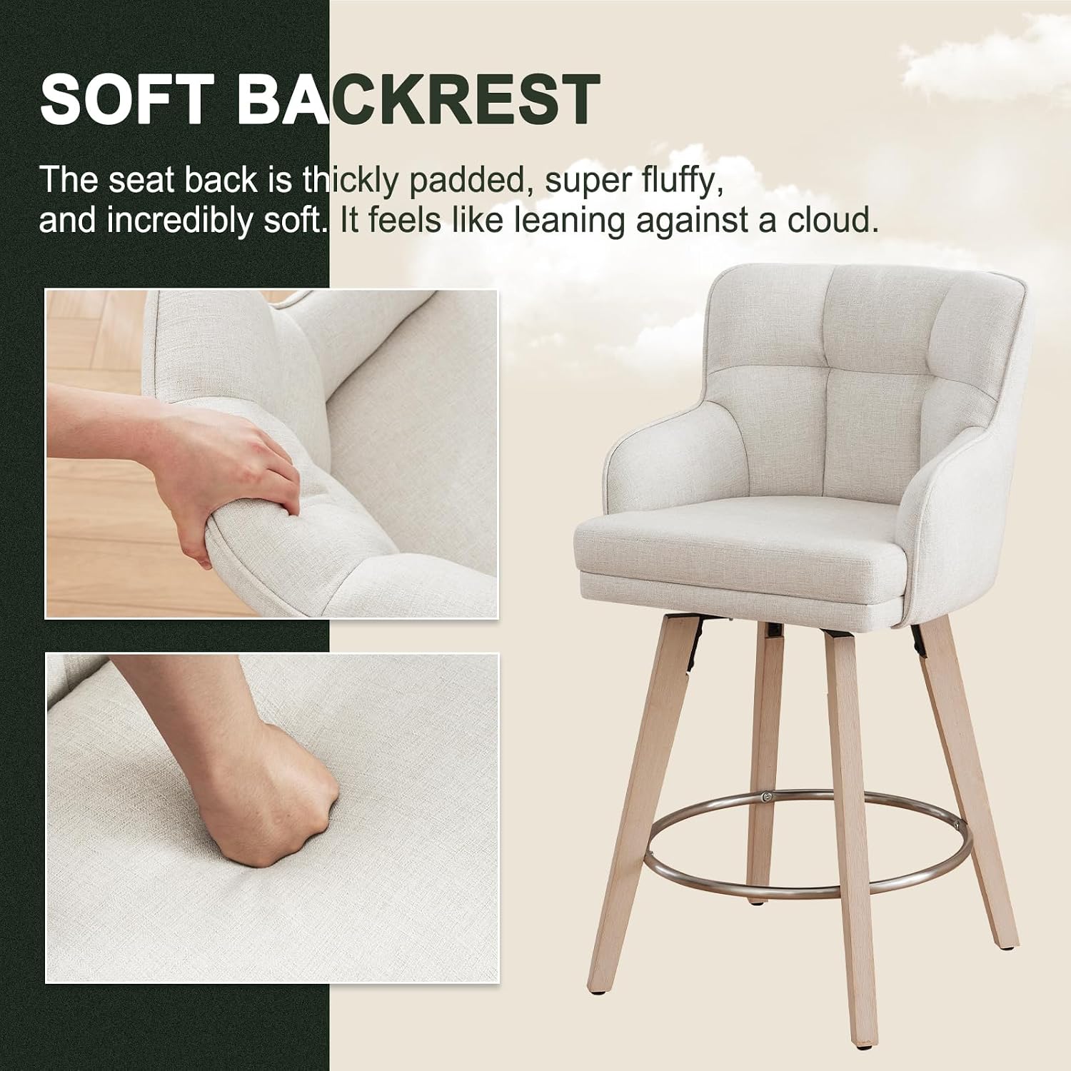 Beige Fabric Swivel Counter Stools Set of 2