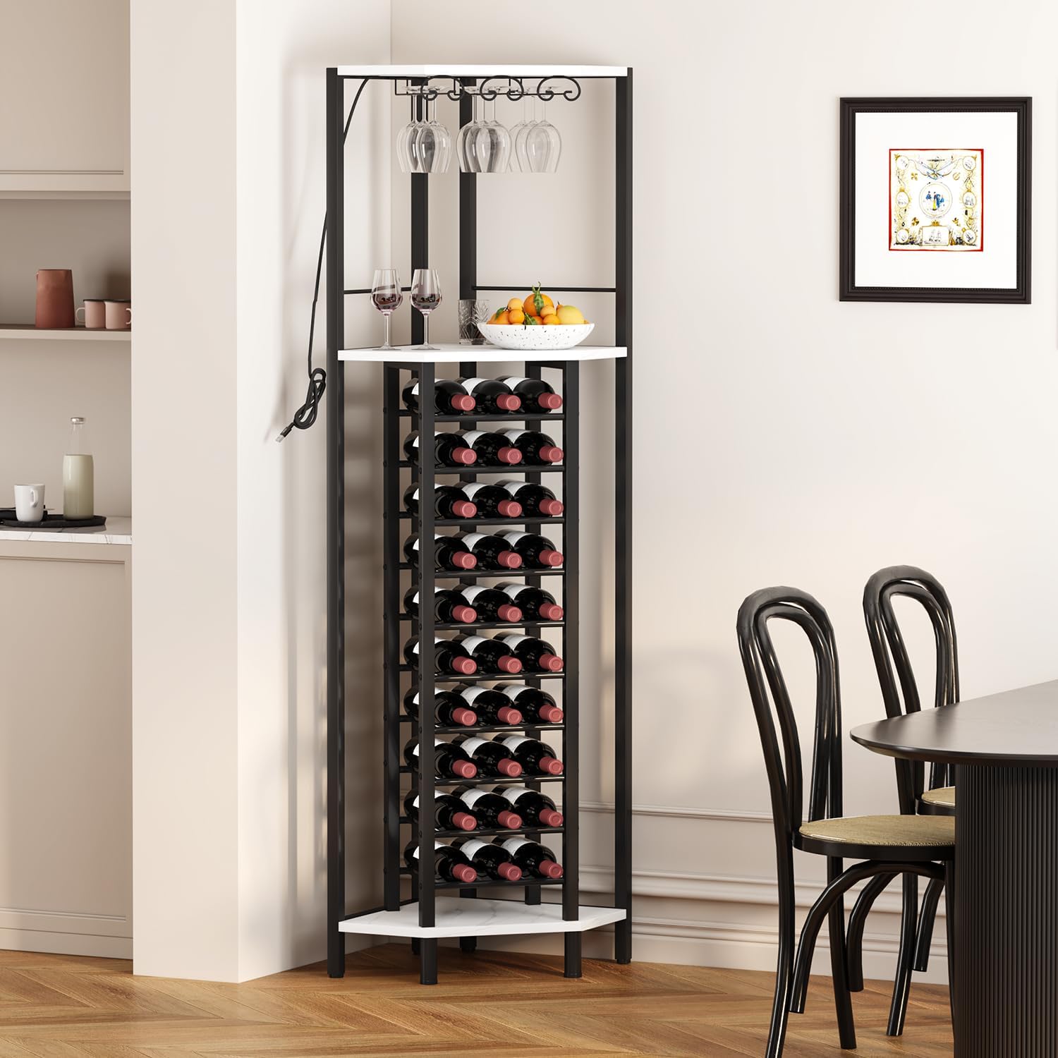 LED Glass Holder Freestanding Industrial Corner Wine Bar Cabinet