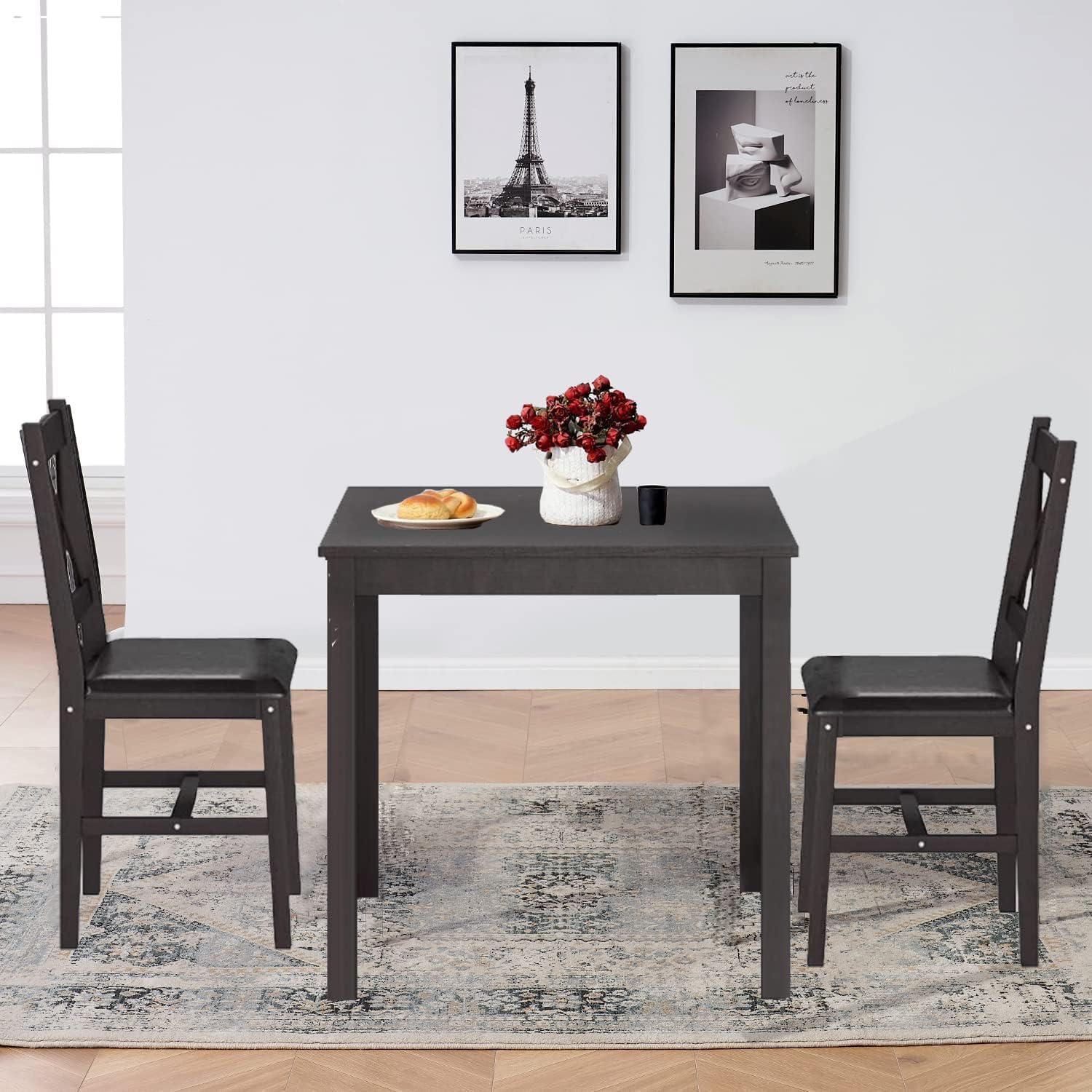 Dark Wood 3-Piece Dining Set
