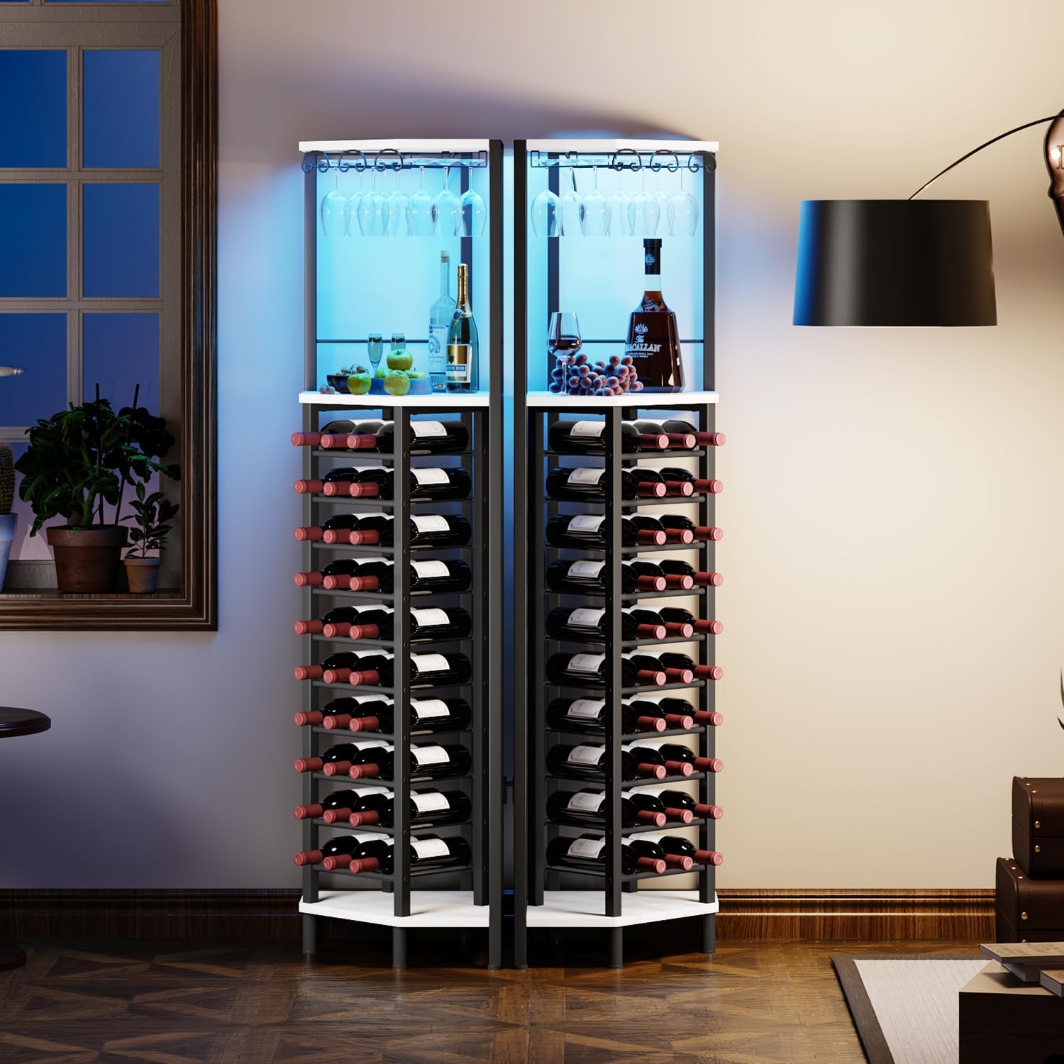 LED Glass Holder Freestanding Industrial Corner Wine Bar Cabinet