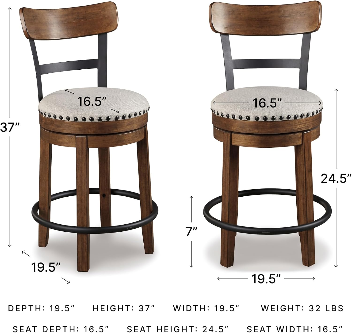 Linen Rustic Industrial Swivel Counter Stool