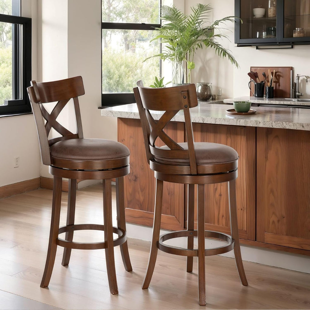 Brown Cross Back Swivel Bar Stools