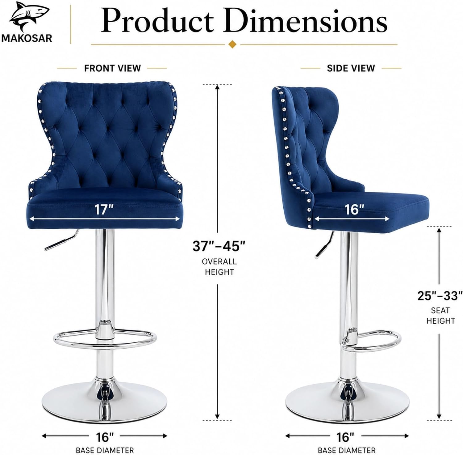 Blue Velvet Swivel Bar Stools Set