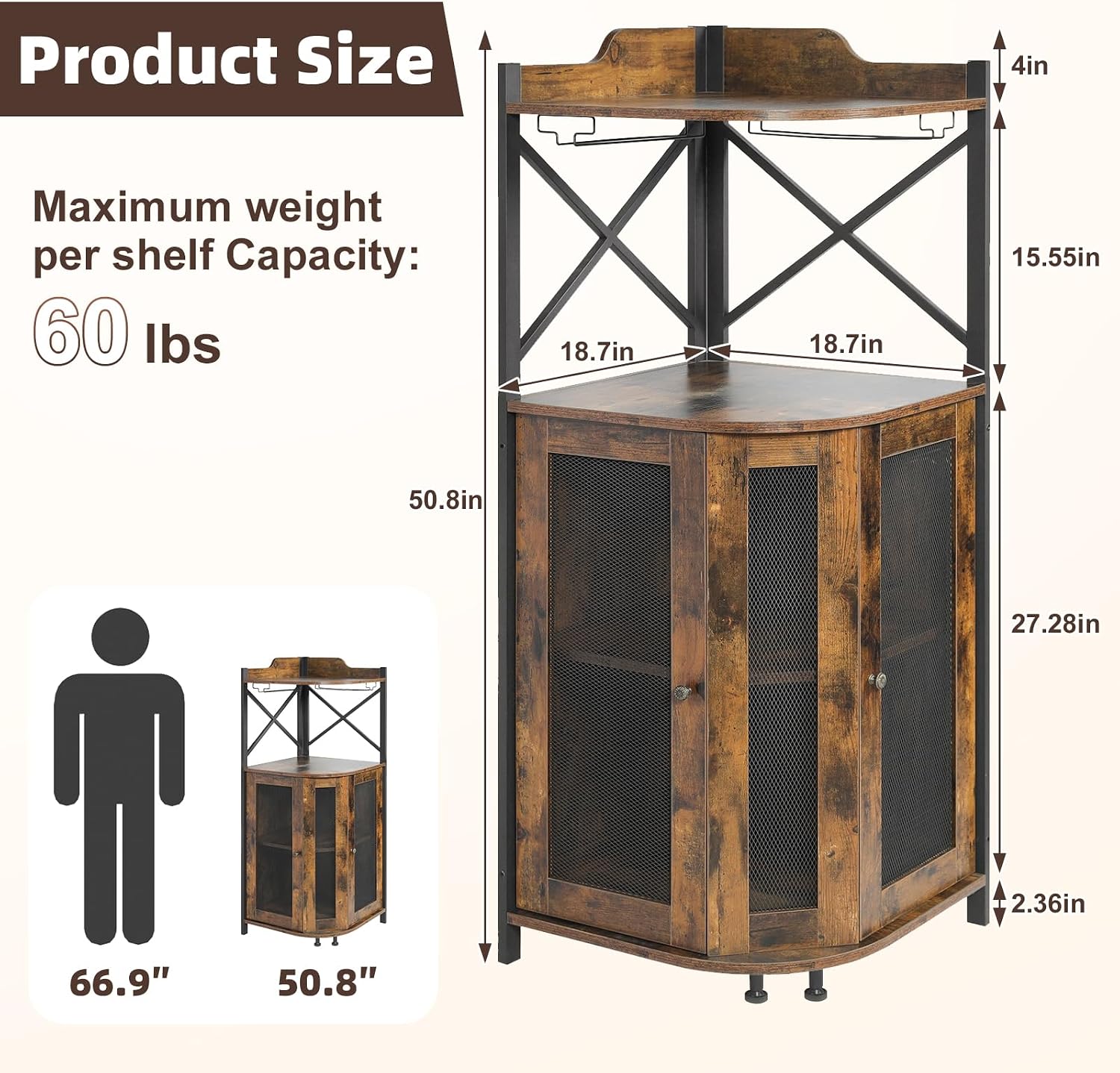 Rustic Corner Wine Bar Cabinet
