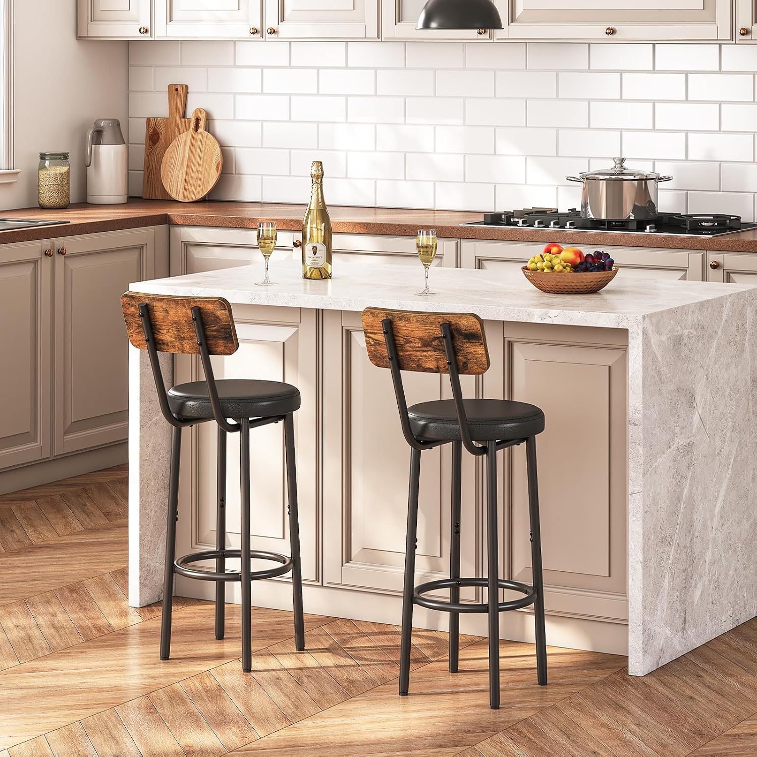 Rustic Brown PU Bar Stools Set of 2