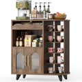 Walnut 24-Cup Storage Coffee Bar Sideboard Cabinet